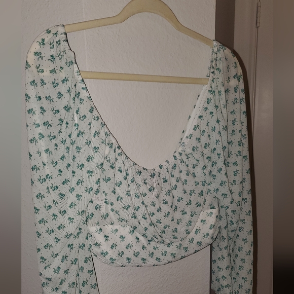 Free People white w green Sweetie Pie Blouse S - Picture 7 of 8